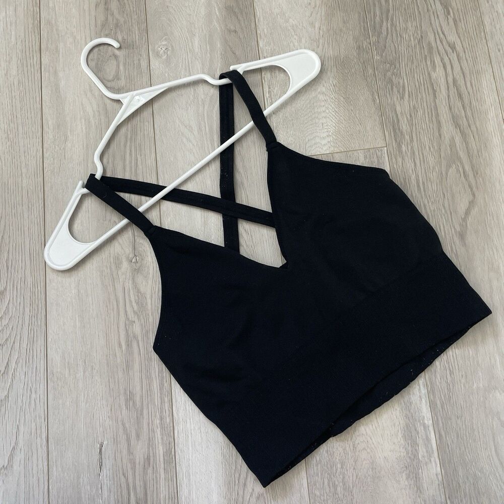Free People Tank Top v neck racerback crop womens Black (medium large) workout
